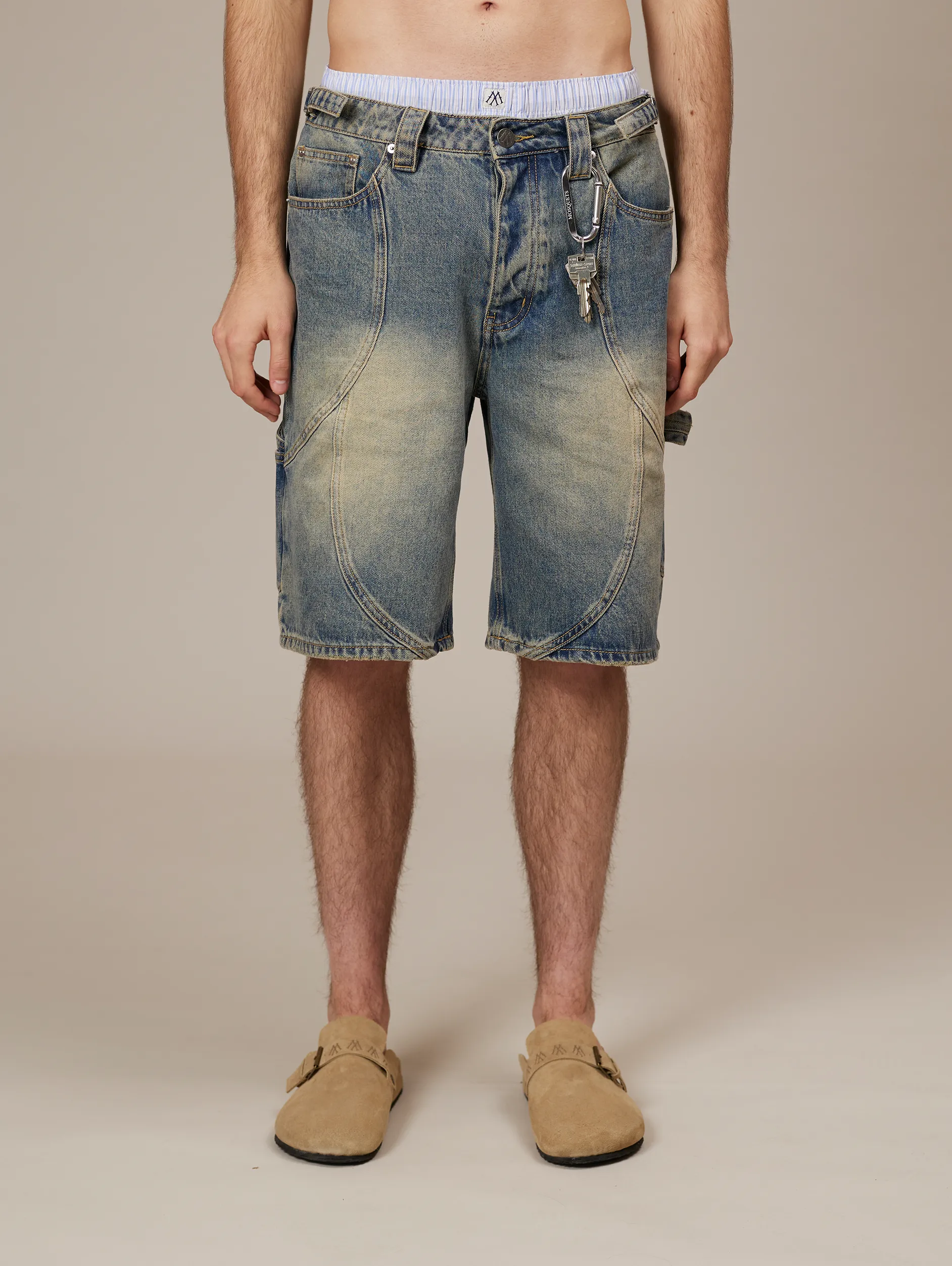 MID BLUE WASHED DENIM JORTS "V2"