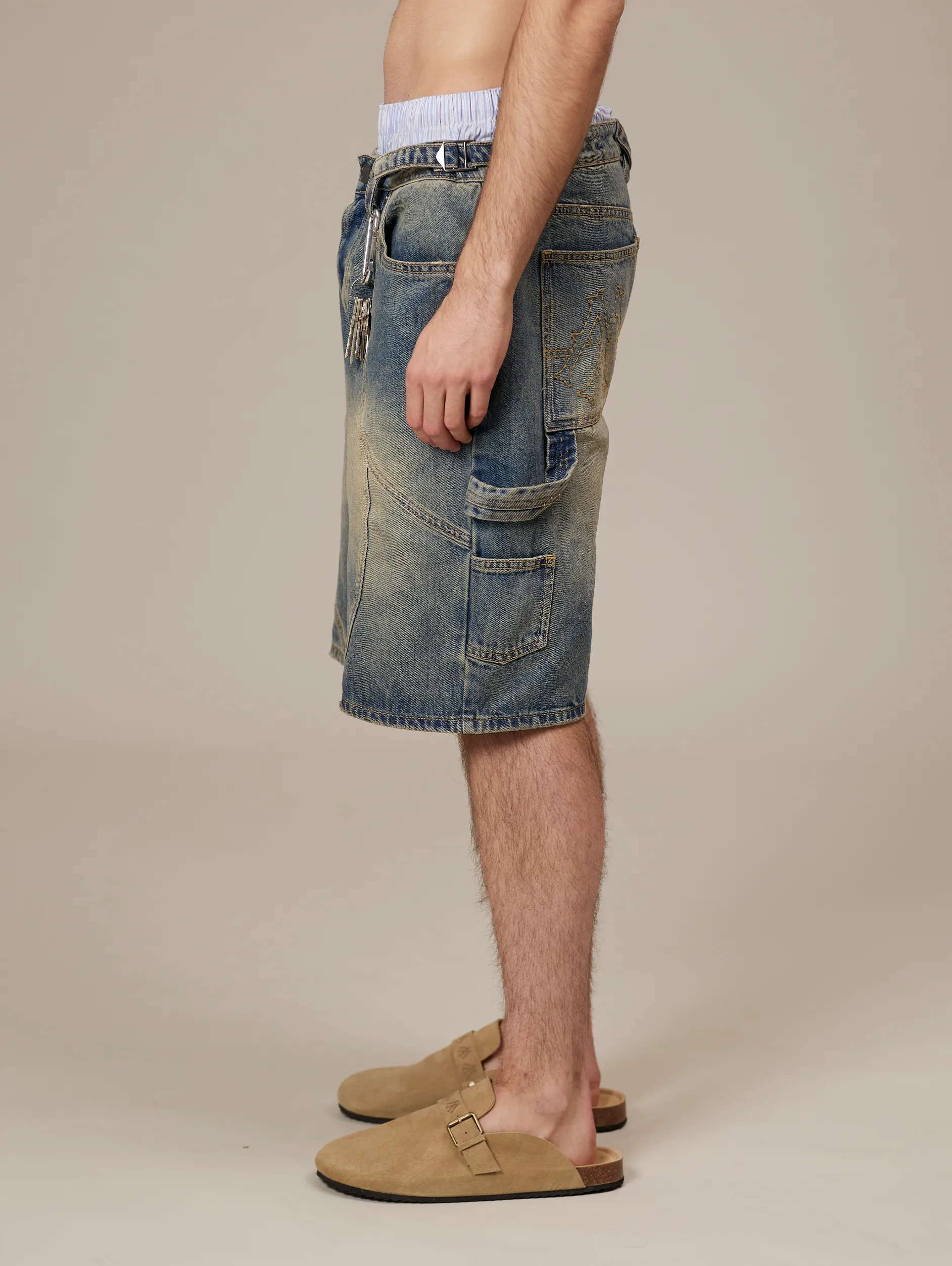 MID BLUE WASHED DENIM JORTS "V2"