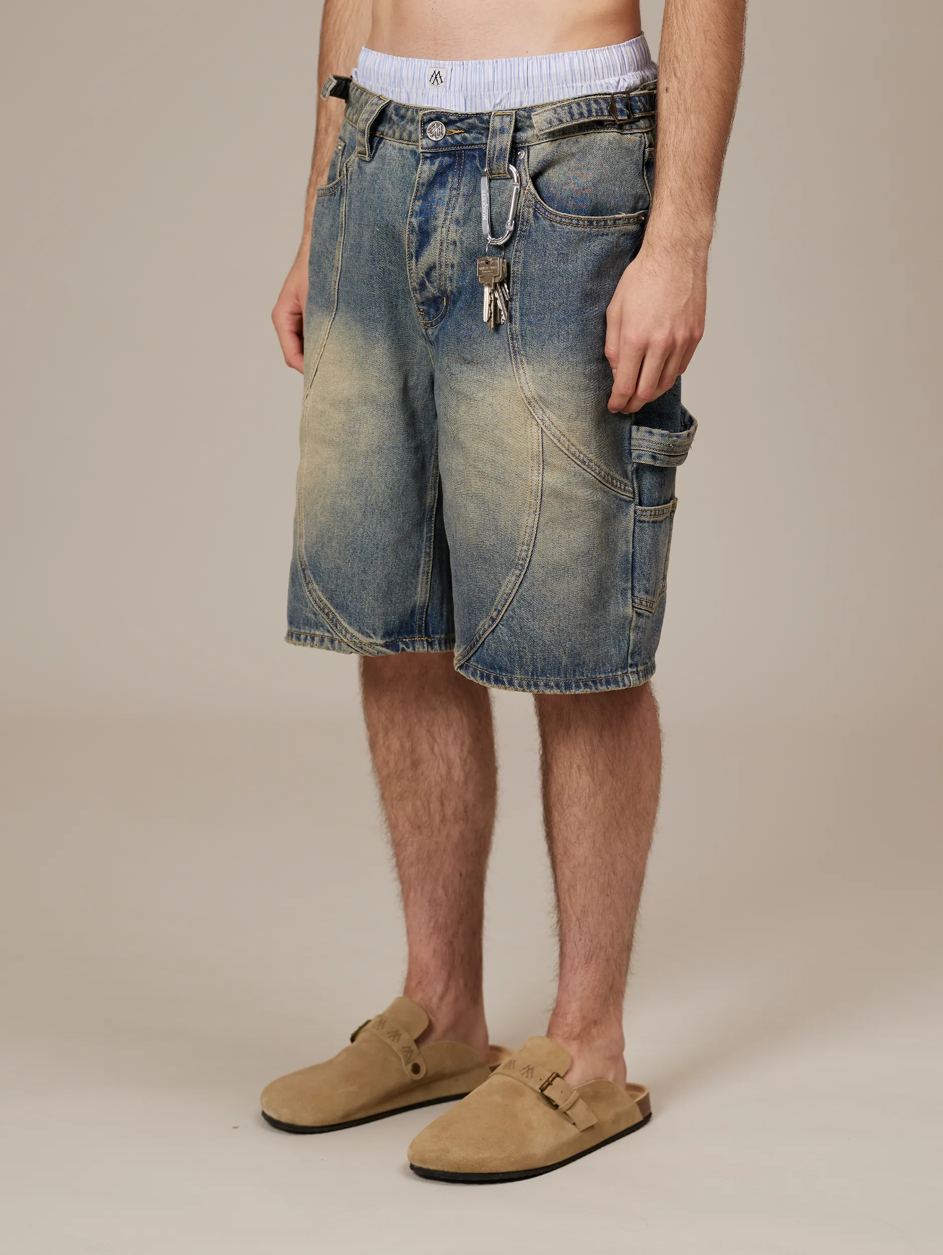 MID BLUE WASHED DENIM JORTS "V2"