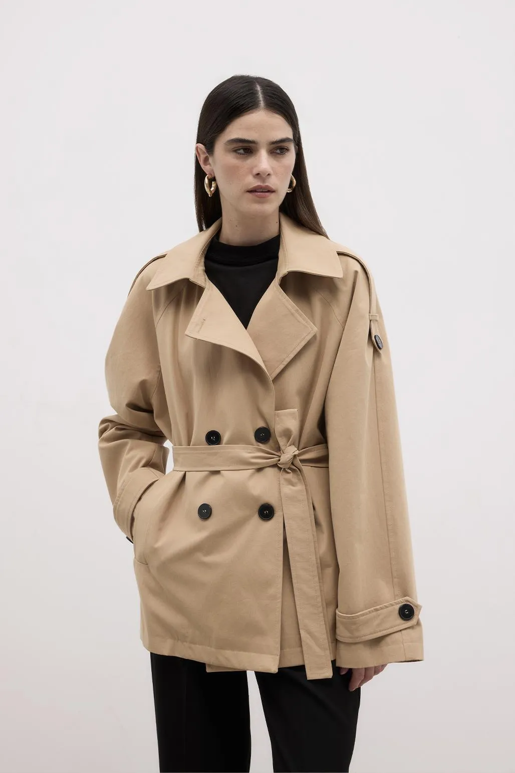 Midi Trench Coat with Windbreaker Camel