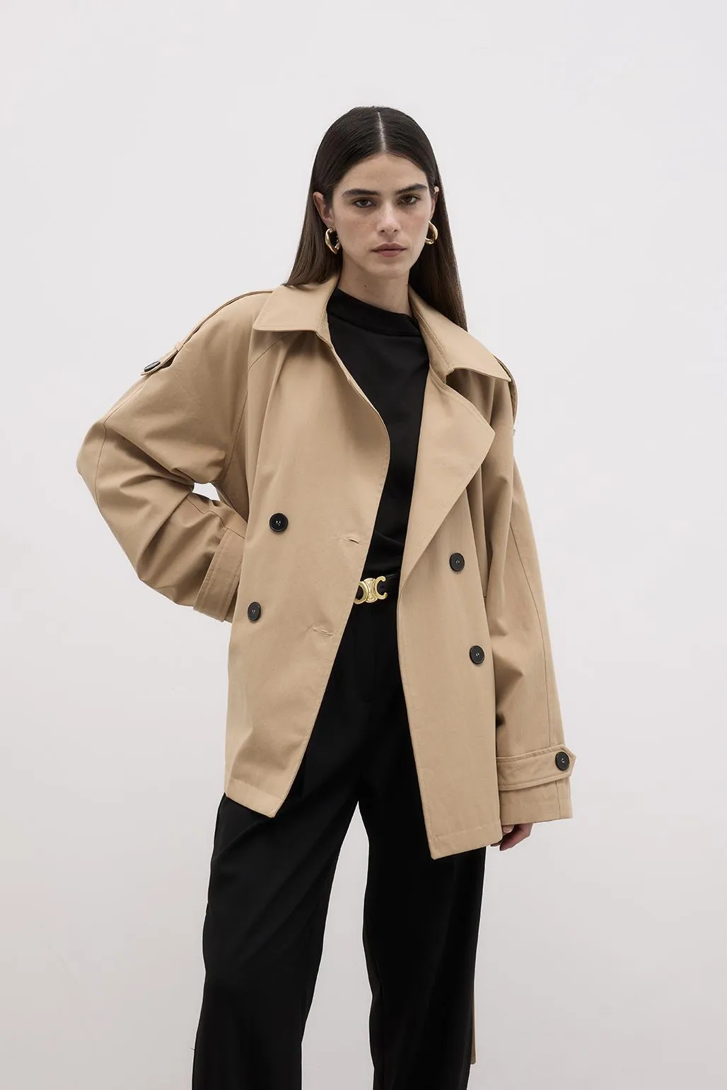 Midi Trench Coat with Windbreaker Camel