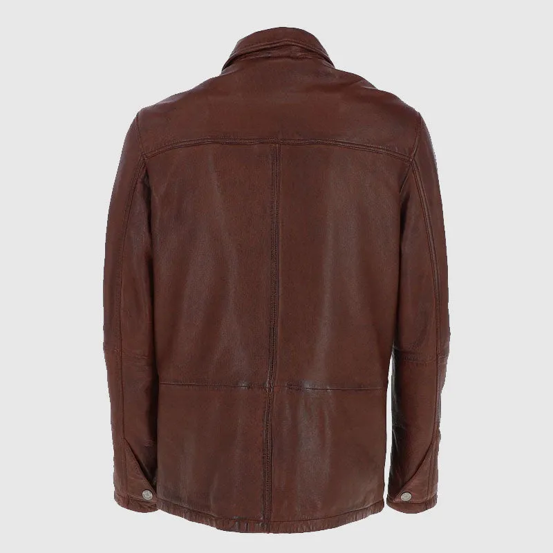 New High Quality Mens Nappa Leather Jacket Red Brown