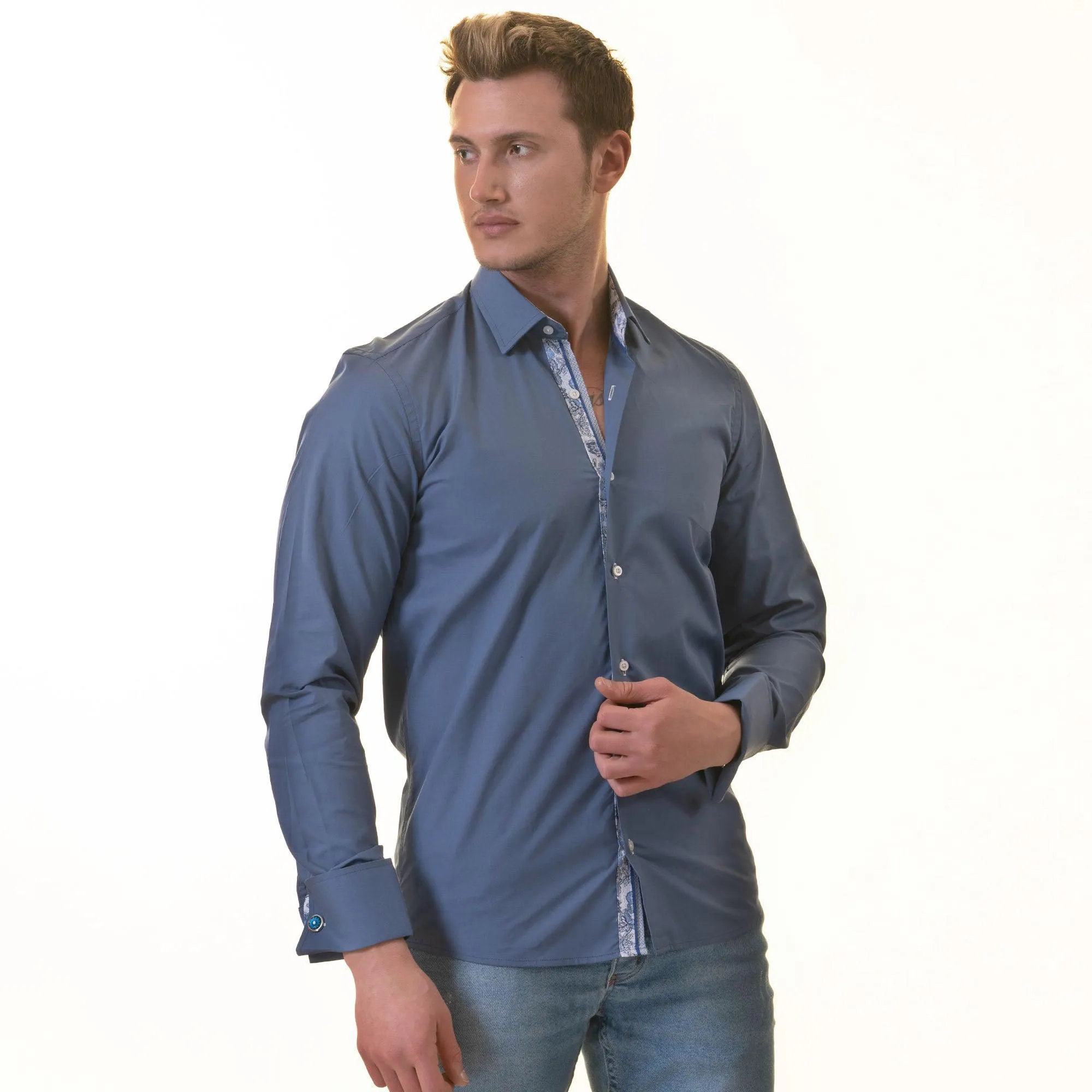 Paisley Blue Slim Fit French Cuff Shirt