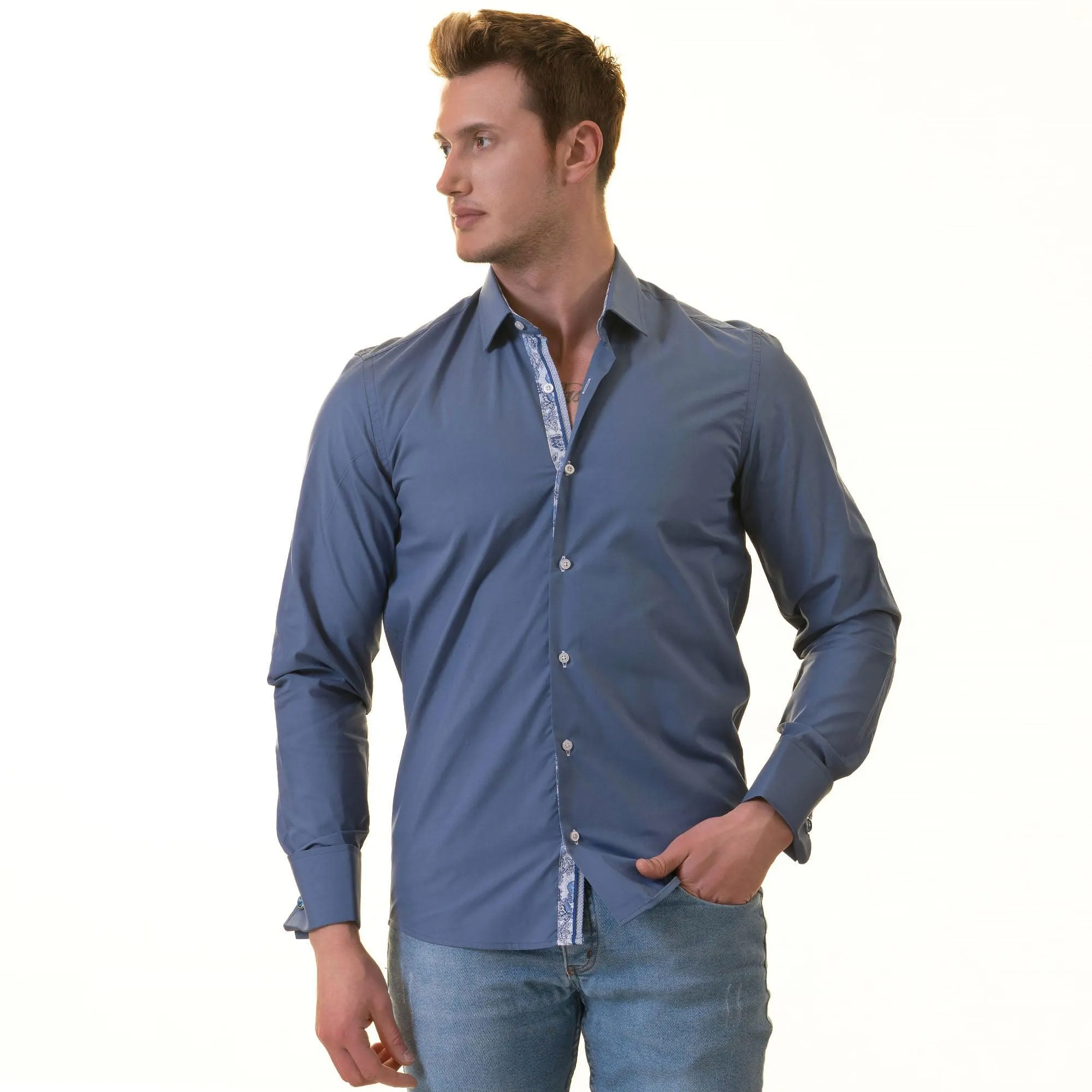 Paisley Blue Slim Fit French Cuff Shirt