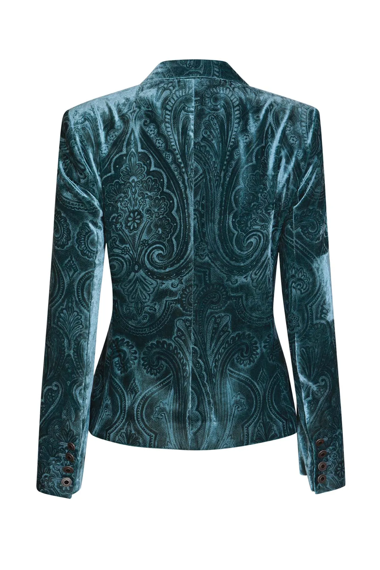 Paisley Printed Velvet Jacket in Teal - Inez