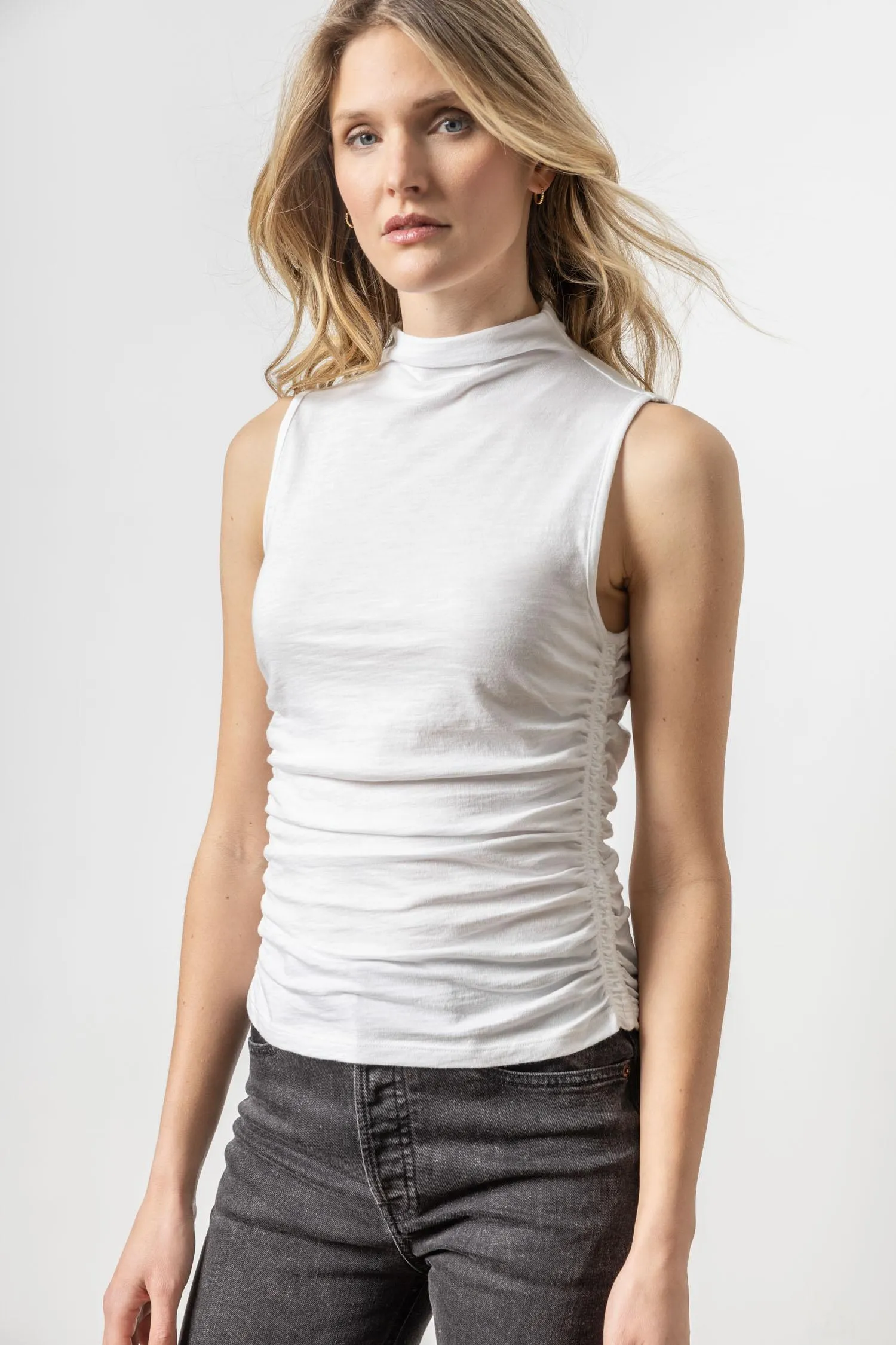 Shirred Mock Neck Tank