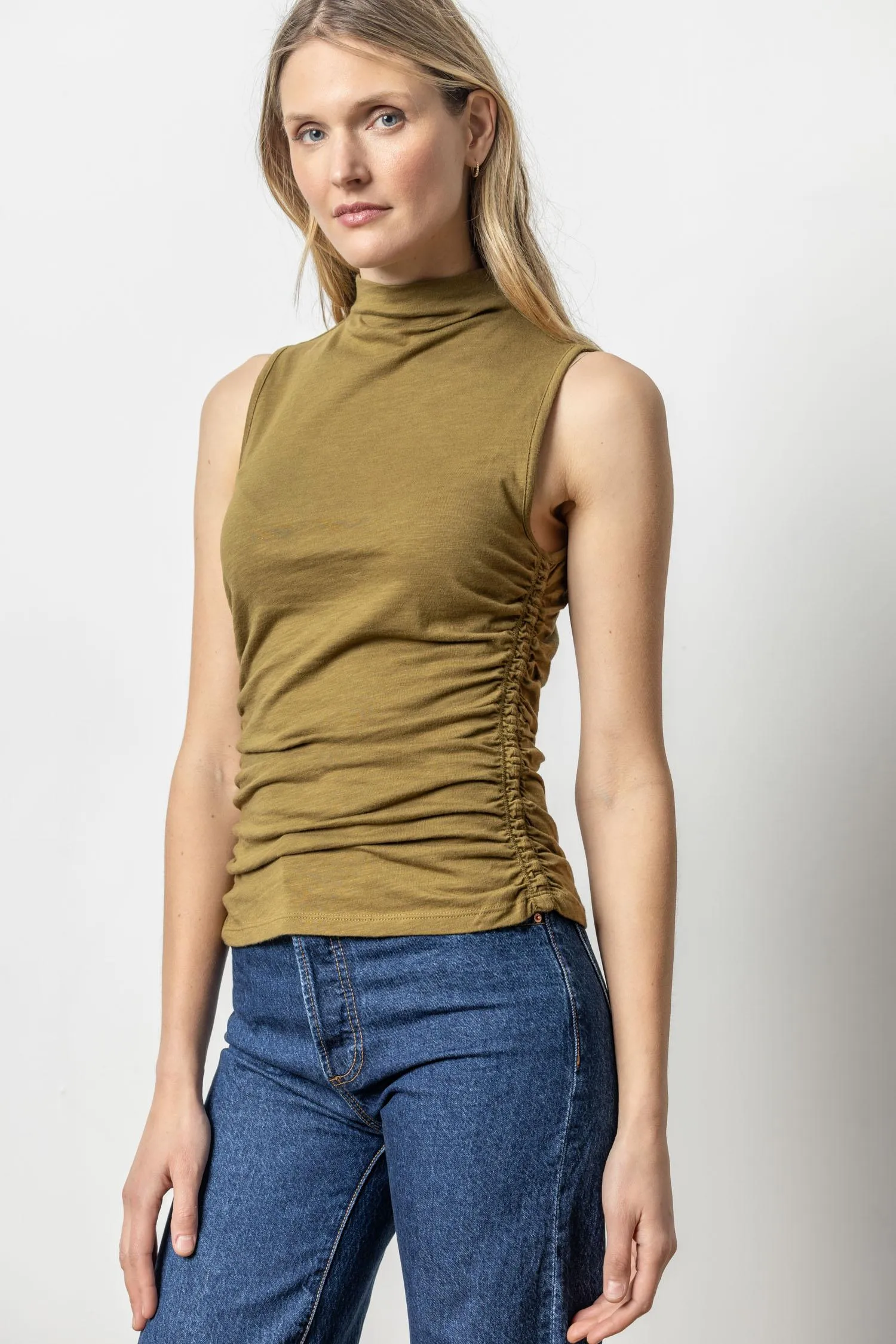 Shirred Mock Neck Tank