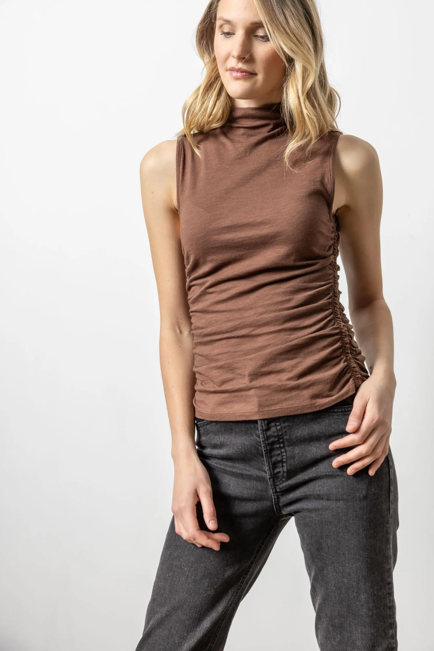 Shirred Mock Neck Tank