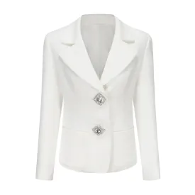 Solid Temperament Blazers For Women Notched Collar Long Sleeve Spliced Diamonds Autumn Blazer Female Fashion