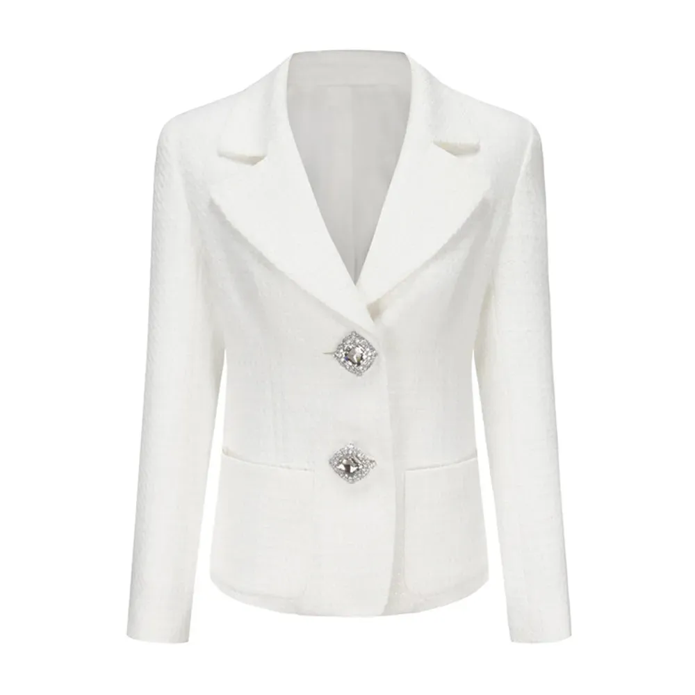 Solid Temperament Blazers For Women Notched Collar Long Sleeve Spliced Diamonds Autumn Blazer Female Fashion