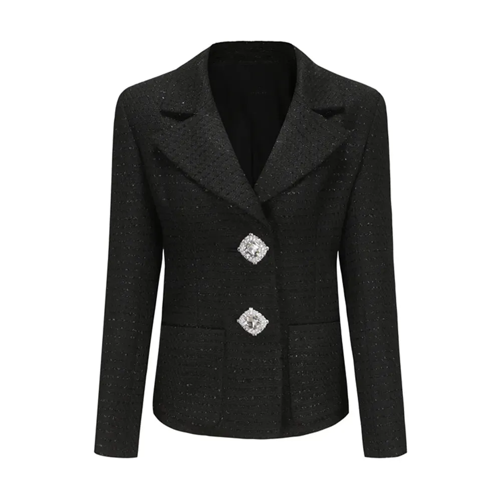 Solid Temperament Blazers For Women Notched Collar Long Sleeve Spliced Diamonds Autumn Blazer Female Fashion