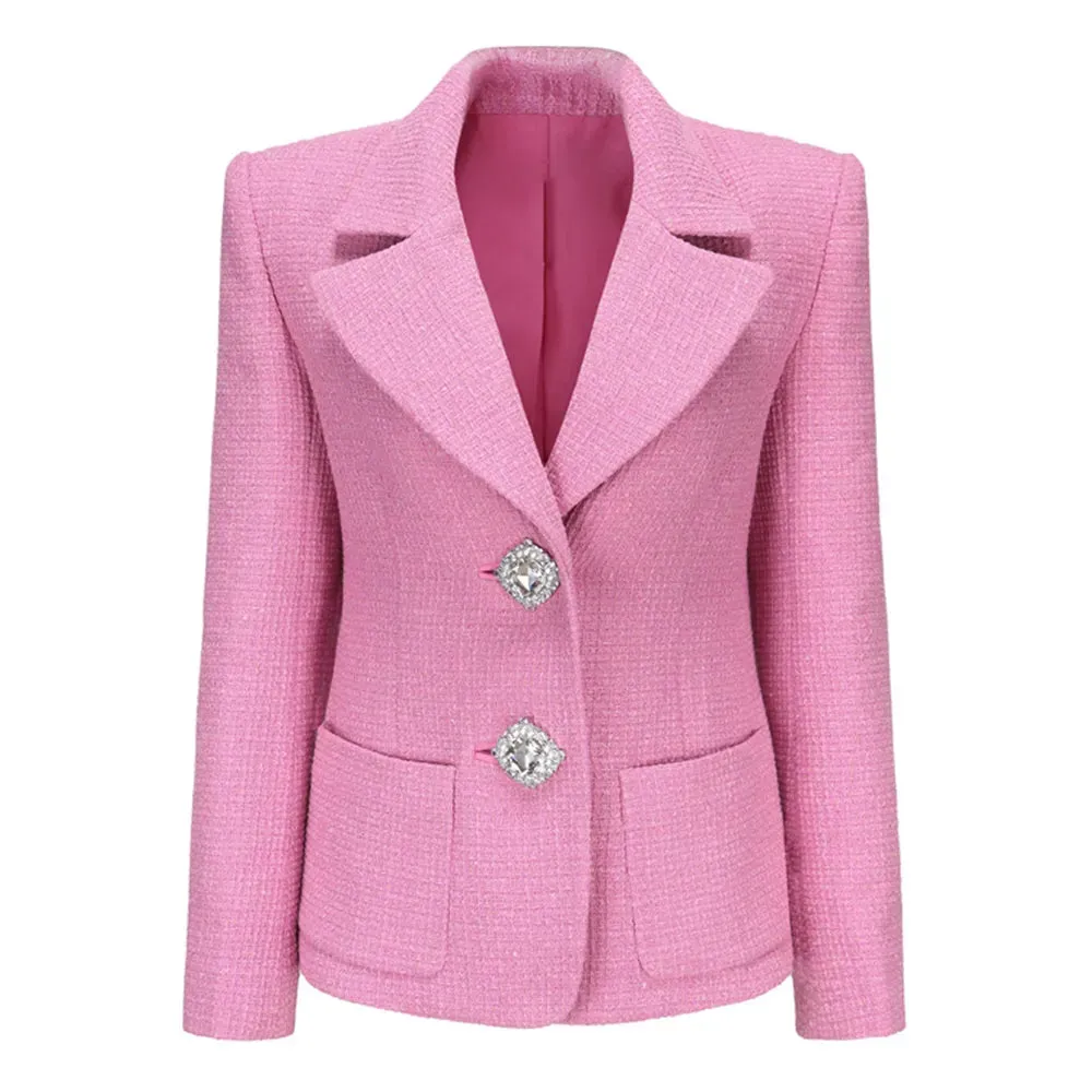 Solid Temperament Blazers For Women Notched Collar Long Sleeve Spliced Diamonds Autumn Blazer Female Fashion