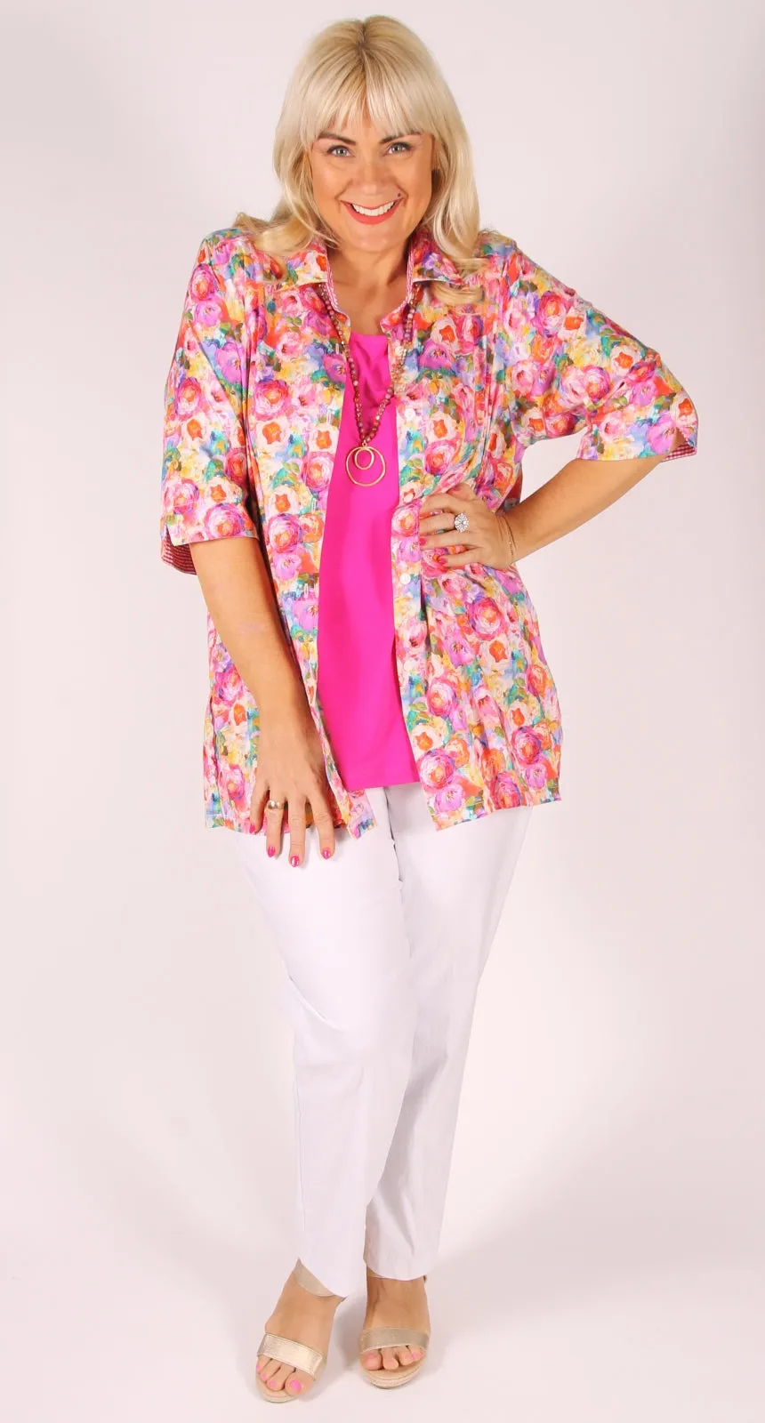 Swiss Cotton Classic Blouse Fuchsia Flowers