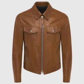 Tom Ford | Men Smooth Grain Leather Western Jacket Light Brown