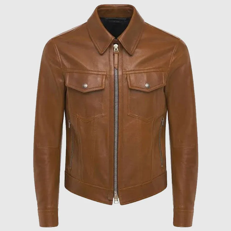 Tom Ford | Men Smooth Grain Leather Western Jacket Light Brown