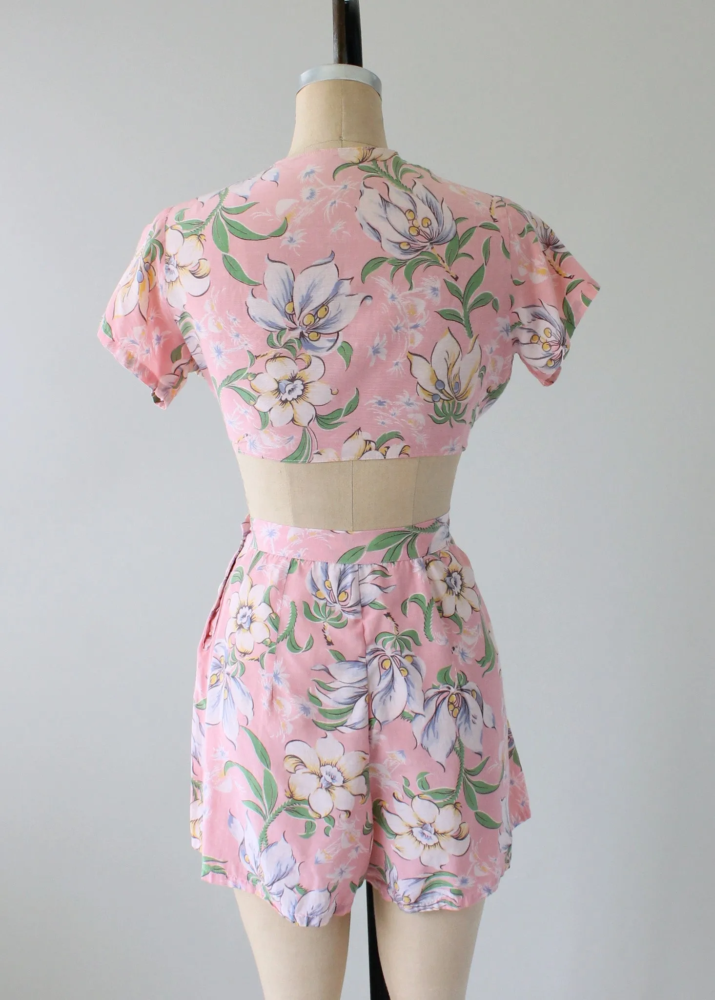 Vintage 1940s Two Piece Pink Floral Playsuit