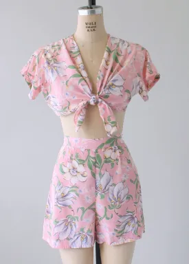 Vintage 1940s Two Piece Pink Floral Playsuit