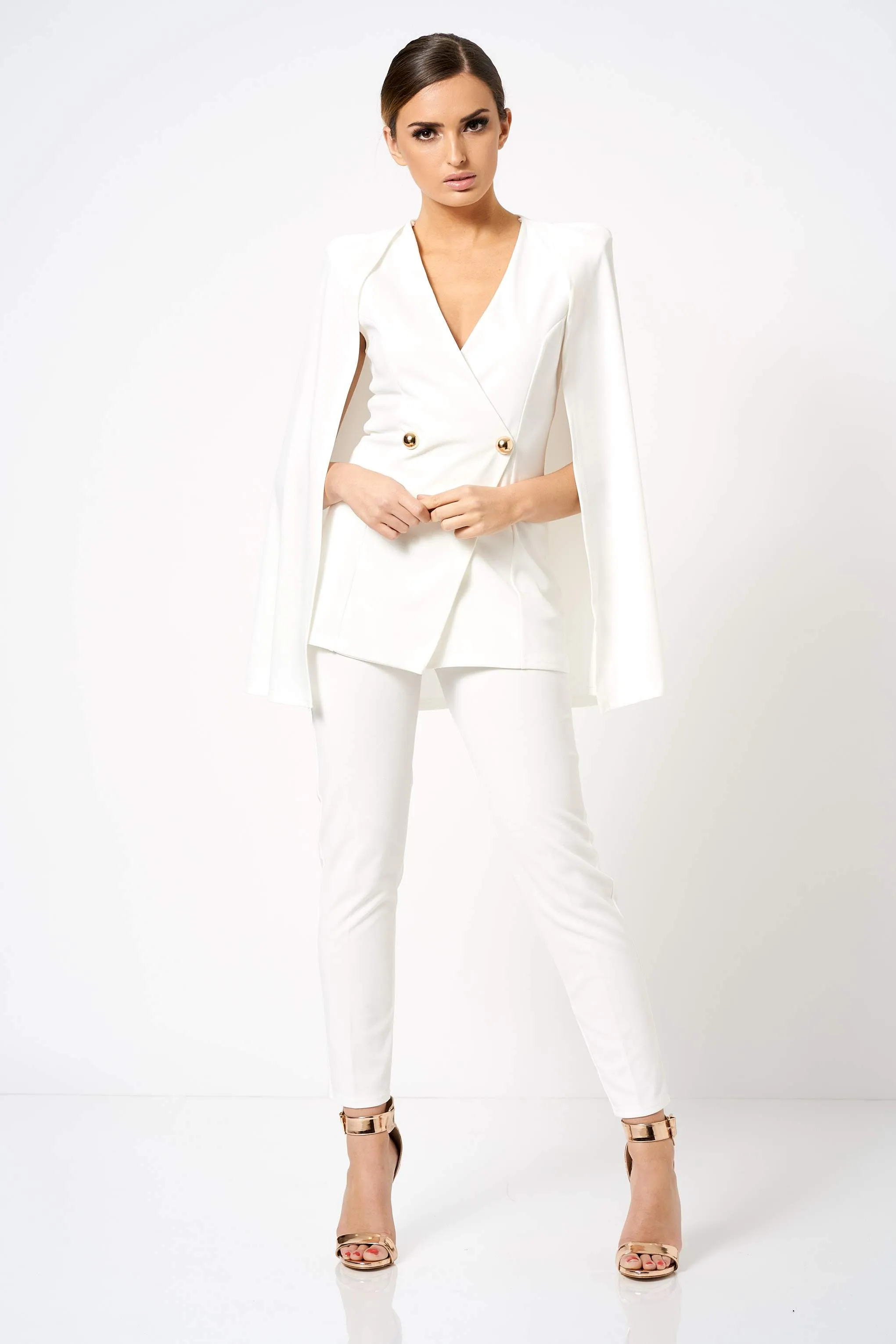 White Double Breasted Cape Co-ord Blazer