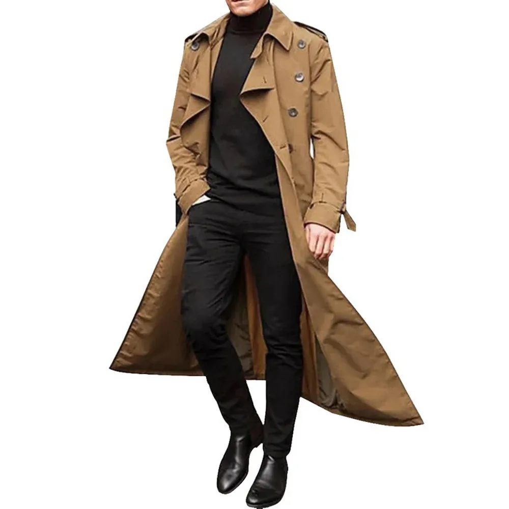 Wiaofellas  -  Man Trench Coat Classic Cargo Style Button Windbreaker Long Man Trench Coat Versatile Street Fashion Jackets Men'S Trench Coat