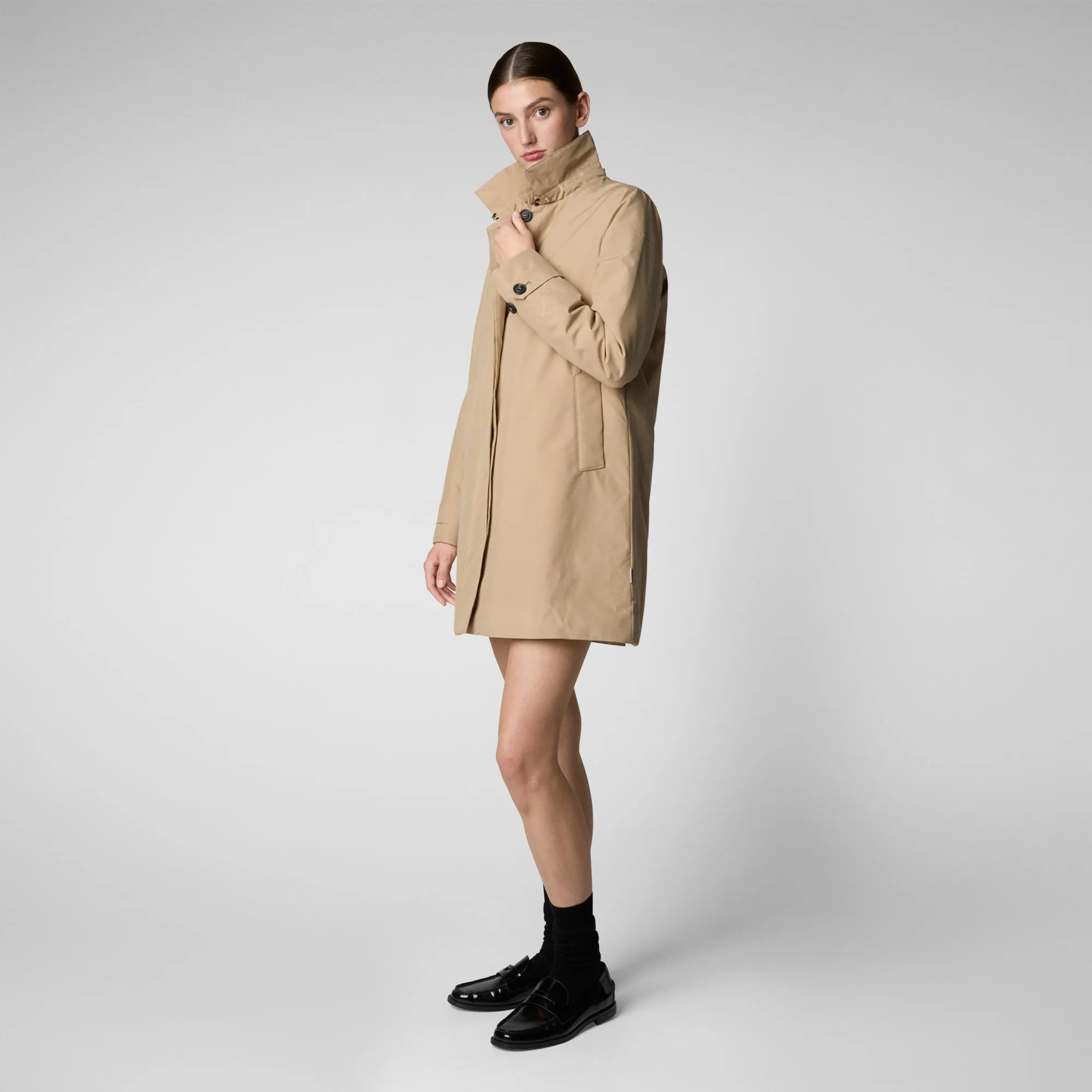 Women's Hooded Raincoat Embie in Stardust Beige