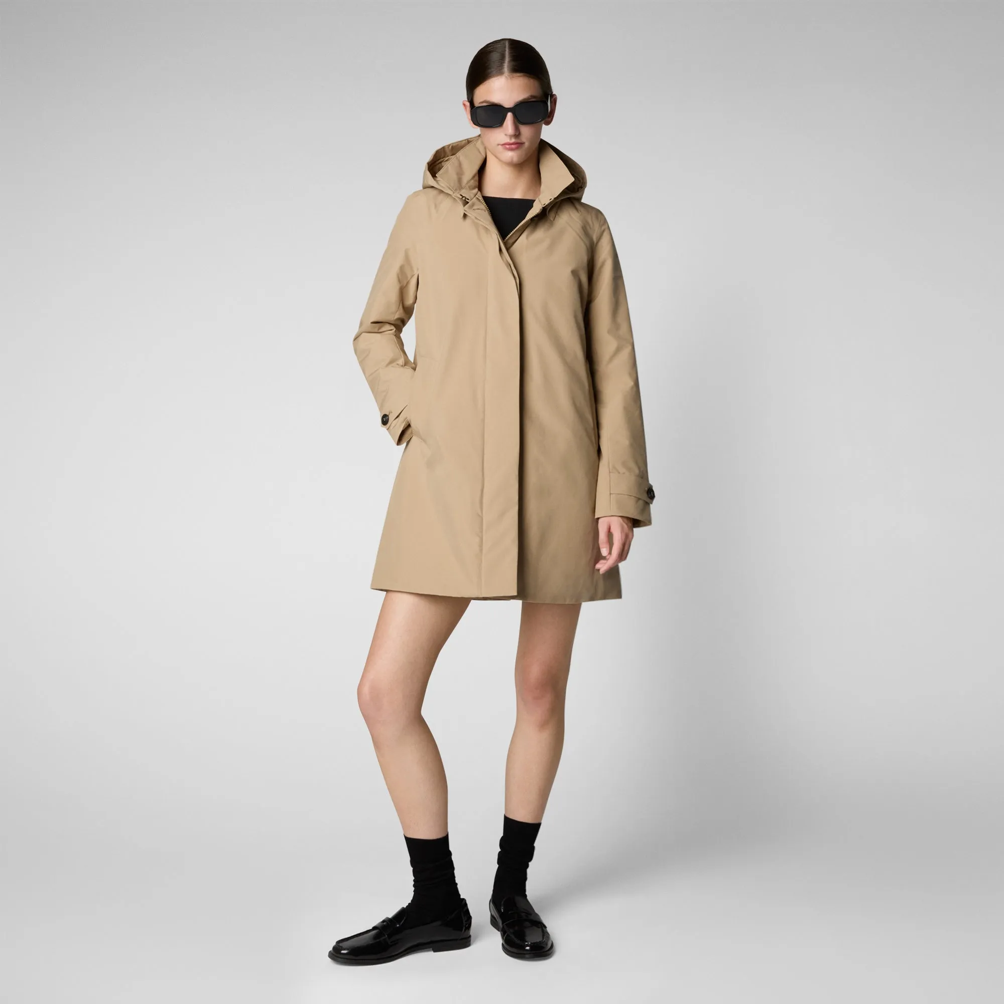 Women's Hooded Raincoat Embie in Stardust Beige