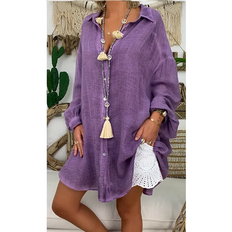 Women's Long Sleeve Plus Size Linen Shirt