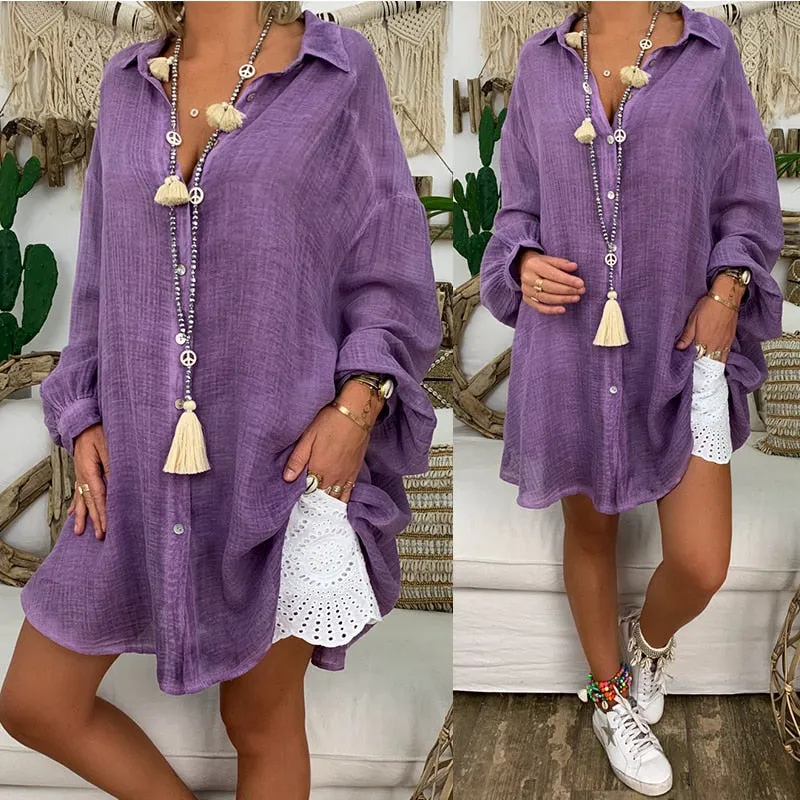 Women's Long Sleeve Plus Size Linen Shirt