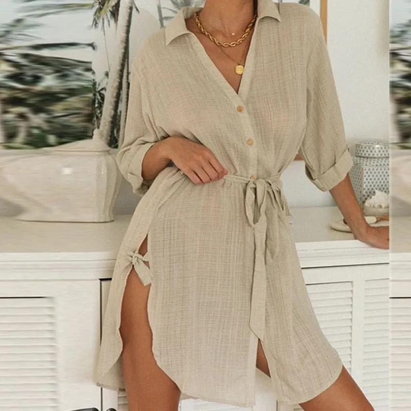 Women's Long Sleeve Plus Size Linen Shirt