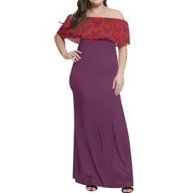 Womens Off-the-Shoulder Purple Butterflies Wrap Long Dress