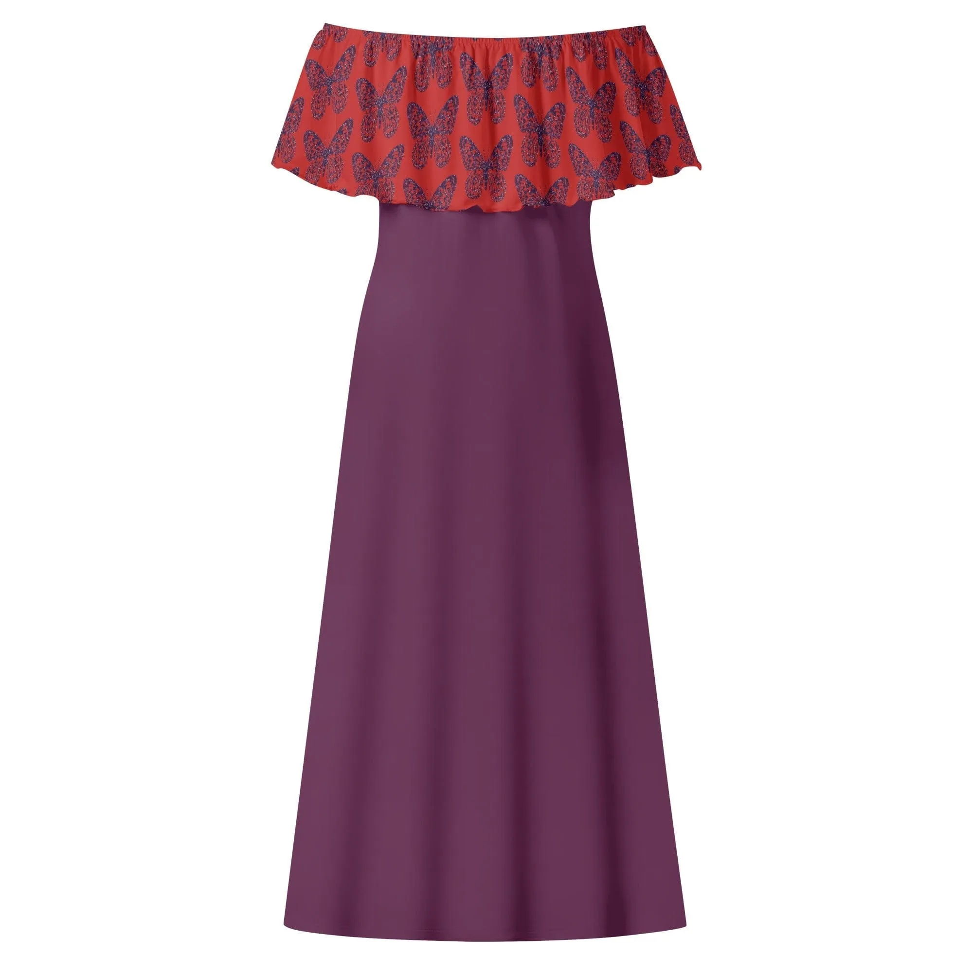 Womens Off-the-Shoulder Purple Butterflies Wrap Long Dress