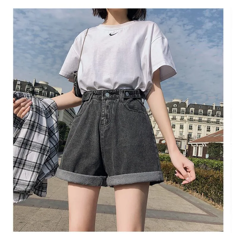 Worn Outside Loose Fit Wide-Leg Thin Slimming High-Waisted Denim Shorts