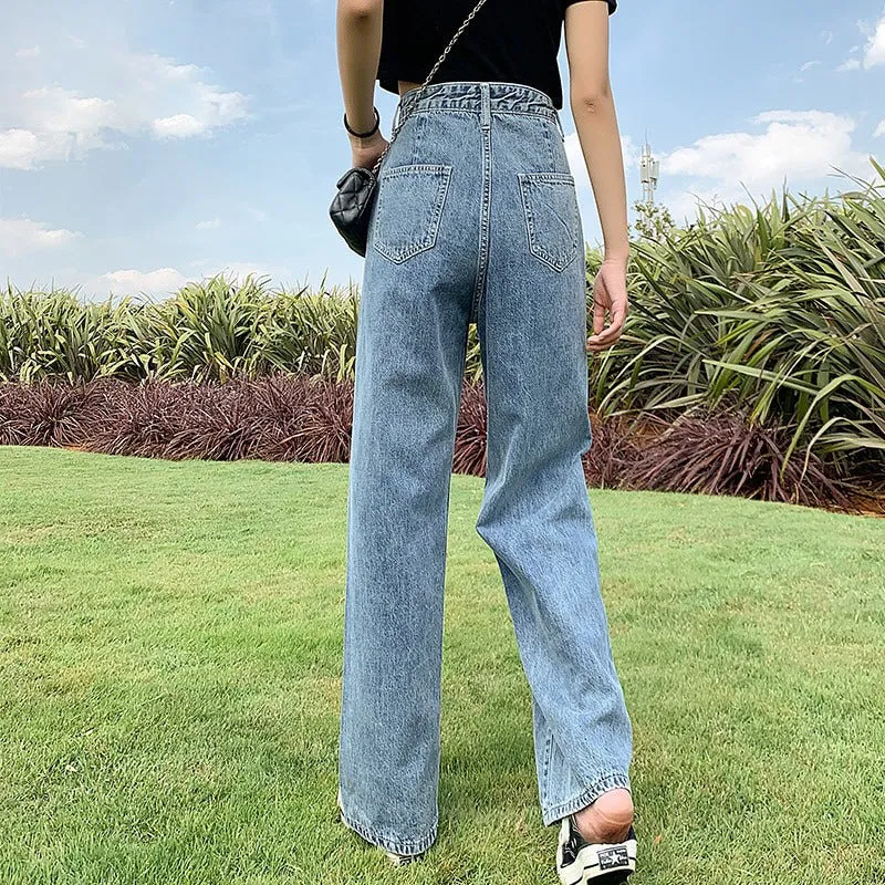 Y2k Baggy Wide Leg Jeans Woman Denim Pants Straight High Waist Trouser